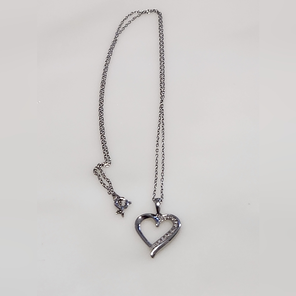 Sterling Silver Heart Shaped Pendant with Cubic Zirconia Necklace